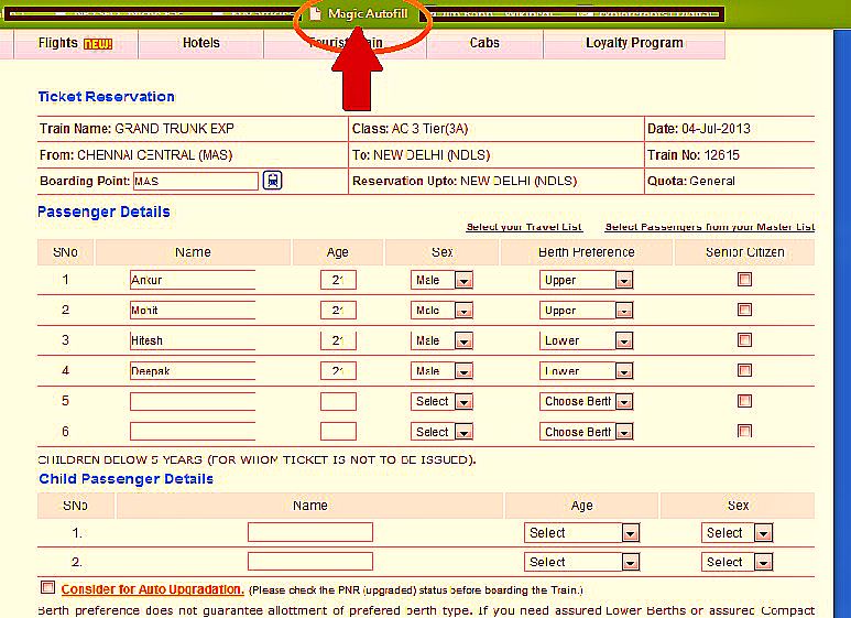 book tatkal ticket fast - Use AutoFill Forms