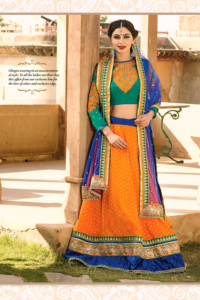 Green and Orange Designer Lehenga 2015 