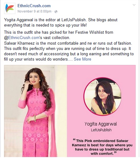 Yogita Aggarwal Indian fashion blogger sharing festival outfit trends at EthnicCrush.com