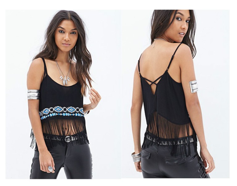 Sexy Fringe Black Top