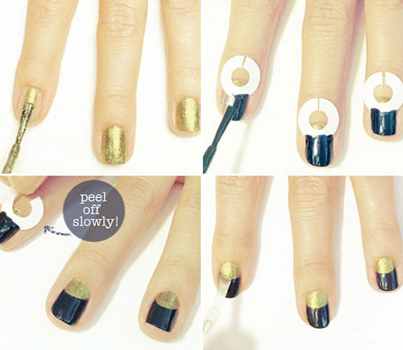 Half moon nail art with scotch tape