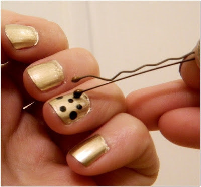 Polka nail art using bobby pin