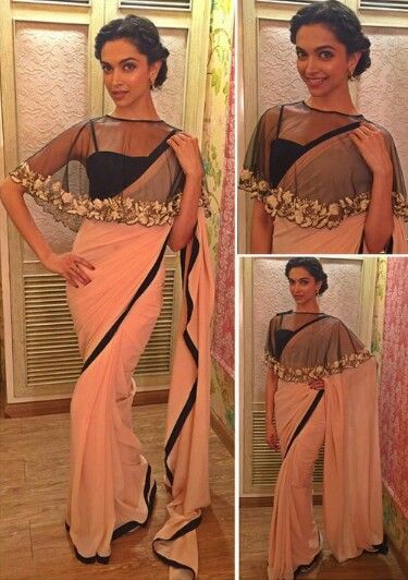 Deepika Padukone in sheer cape blouse and saree