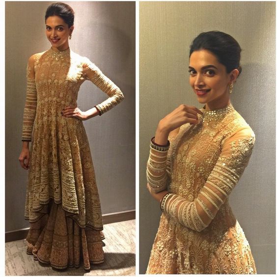 Deepika in golden ethnic suit for Bajirao promotion