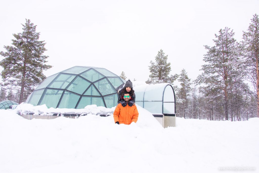 Savi and Vid at their igloo at the Arctic Circle