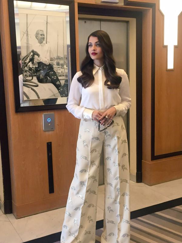 aishwarya-rai-bachchan in formal shirt and palazzo pants